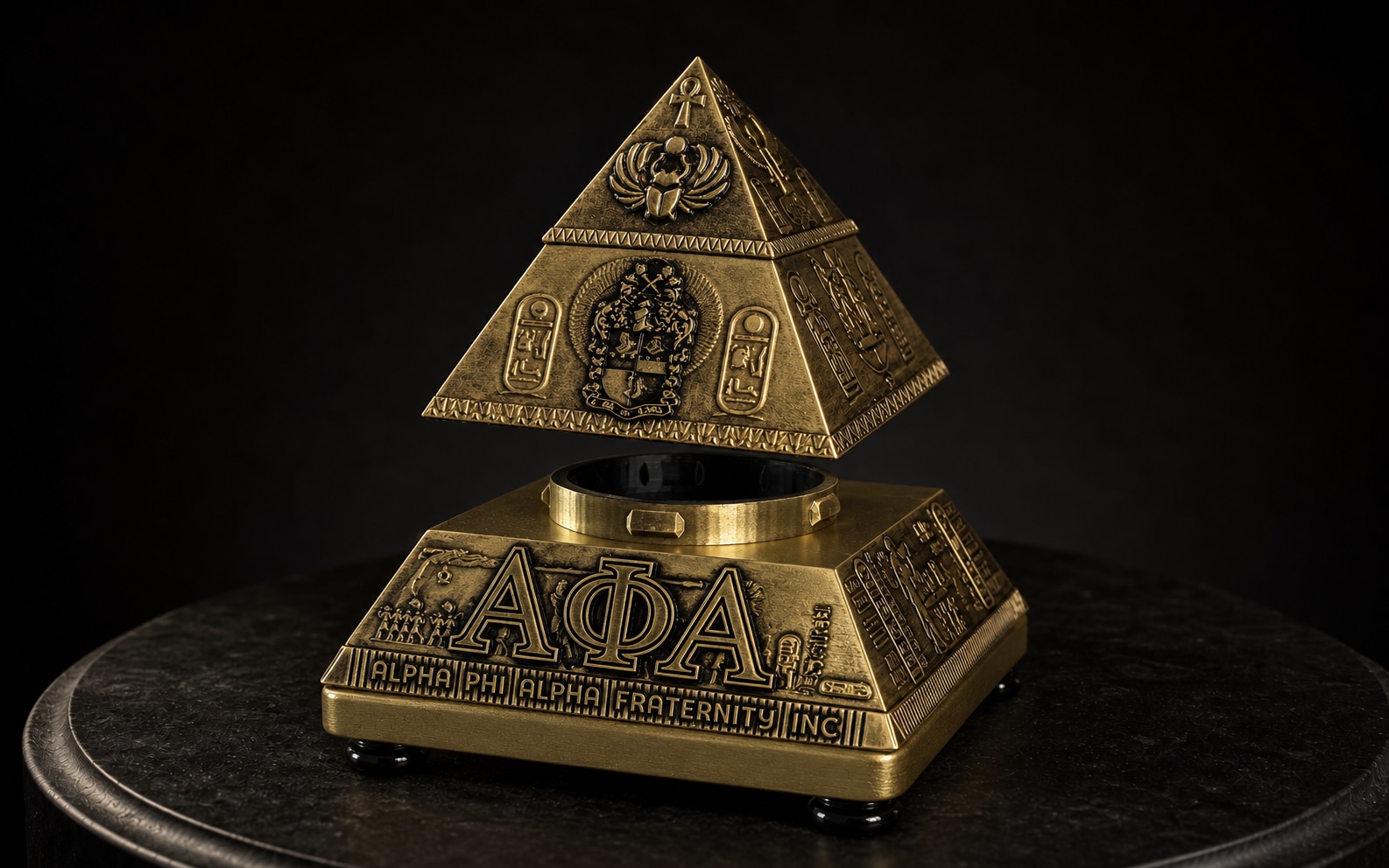 The joined upper assembly lifting from the Alpha Pyramid base