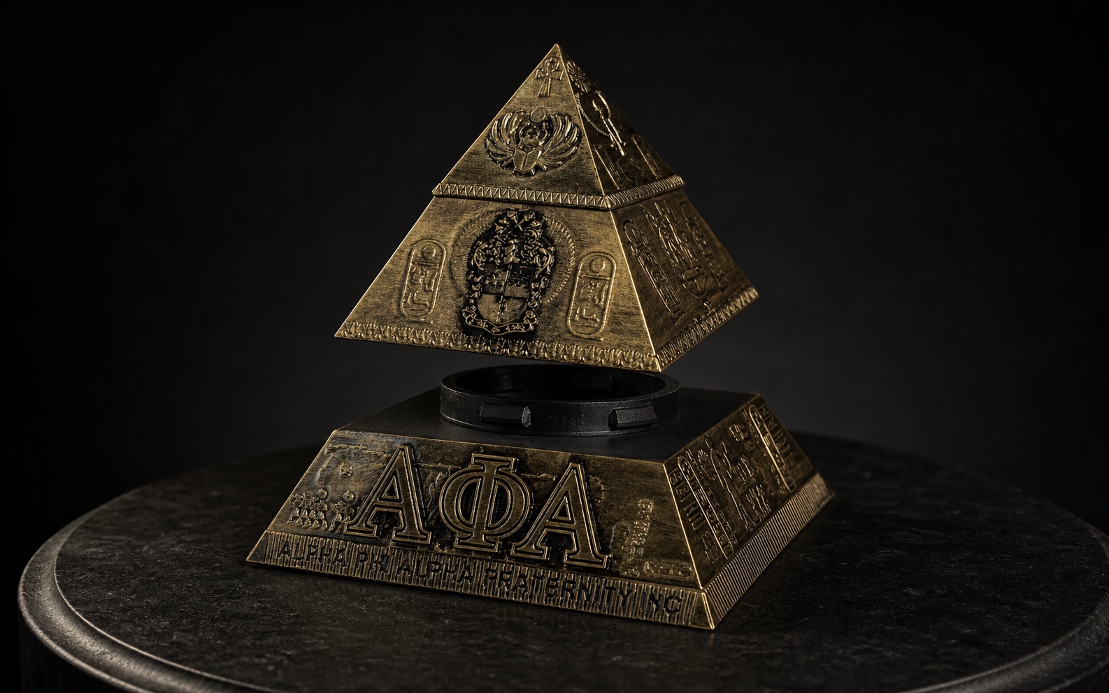 The joined upper assembly lifting from the Alpha Pyramid base
